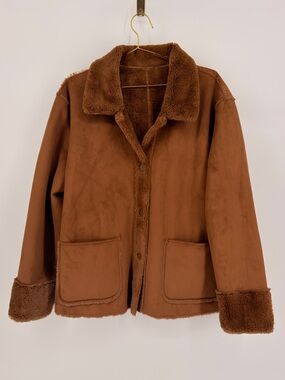 Brandon Thomas Brown Faux Suede Shearling Jacket Coat Size XL